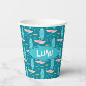 Mid Century Pink Catamaran - Blue Background Pappbecher (Vorderseite)