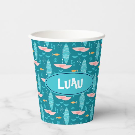 Mid Century Pink Catamaran - Blue Background Pappbecher (Vorderseite)