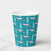 Mid Century Pink Catamaran - Blue Background Pappbecher (Rückseite)