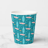 Mid Century Pink Catamaran - Blue Background Pappbecher (Vorderseite)