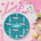 Mid Century Pink Catamaran - Blue Background Pappteller (Party)