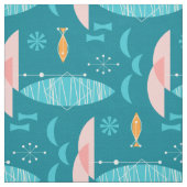 Mid Century Pink Catamaran - Blue Background Stoff (Muster)
