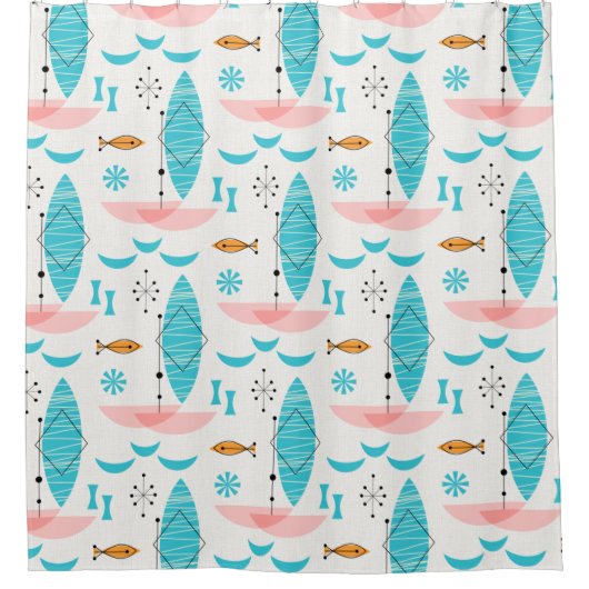 Mid Century Pink Catamaran Duschvorhang (Vorderseite)