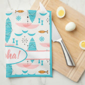 Mid Century Pink Catamaran Geschirrtuch (Viertel Falte)