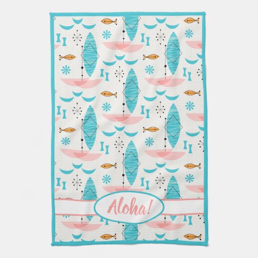 Mid Century Pink Catamaran Geschirrtuch (Vertikal)