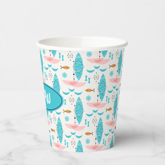 Mid Century Pink Catamaran Pappbecher (Links)