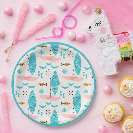 Mid Century Pink Catamaran Pappteller (Party)