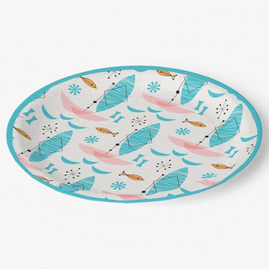 Mid Century Pink Catamaran Pappteller (Schrägansicht)