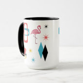Mid Century Pink Flamingo Ovals Starburst Diamonds Tasse (Vorderseite Links)