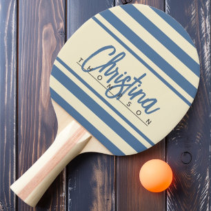 Mid-Century Polo Banner Capri Blau bemalt Name Tischtennis Schläger