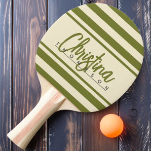 Mid-Century Polo Banner Süße Olive Gemalter Name Tischtennis Schläger
