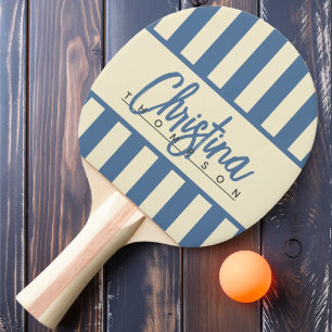 Mid-Century Polo Candy-Streifen-Banner Capri Blau Tischtennis Schläger