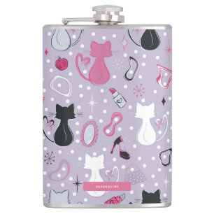 Mid Century Purple Heart Katzen-Flasche Flachmann