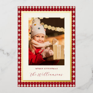 Mid Century Red Vertical Two Fotos Weihnachtsgold Folien Feiertagskarte