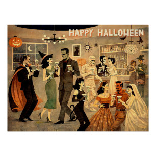 Mid Century Retro 40er Halloween Martini-Party Poster