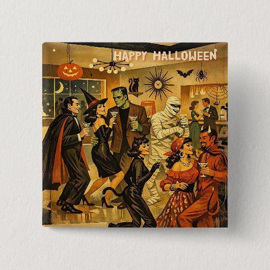 Mid Century Retro 50er Halloween Martini-Party Button (Vorderseite)