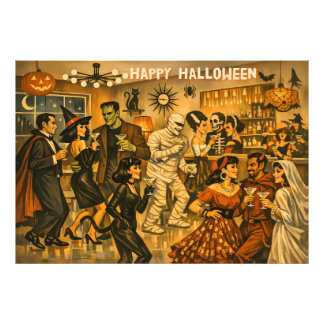 Mid Century Retro 50er Halloween Martini-Party Fotodruck