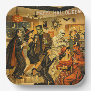 Mid Century Retro 50er Halloween Martini-Party Pappteller
