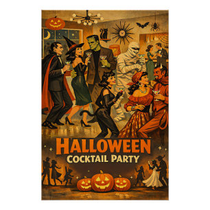 Mid Century Retro 50er Halloween Martini-Party Poster