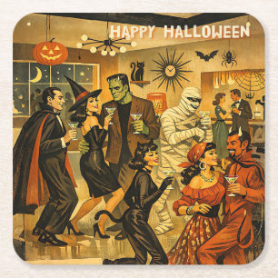 Mid Century Retro 50er Halloween Martini-Party Rechteckiger Pappuntersetzer