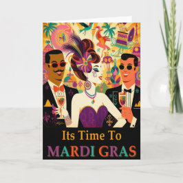 Mid Century Retro 60er Mardi Gras Cocktail Party Karte
