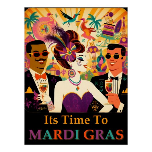 Mid Century Retro 60er Mardi Gras Cocktail Party Poster (Vorderseite)