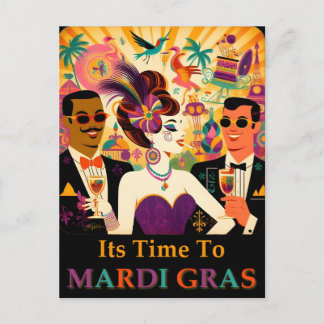 Mid Century Retro 60er Mardi Gras Cocktail Party Postkarte