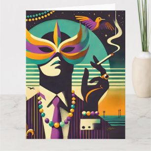 Mid Century Retro 60er Mardi Gras Der rauchende Ma Karte
