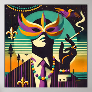 Mid Century Retro 60er Mardi Gras Der rauchende Ma Poster