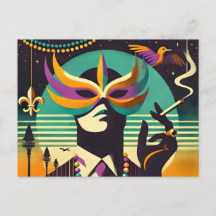 Mid Century Retro 60er Mardi Gras Der rauchende Ma Postkarte