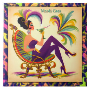 Mid Century Retro 60er Mardi Gras Martini Frau Fliese