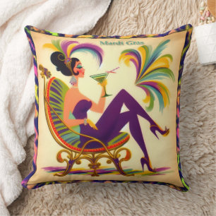 Mid Century Retro 60er Mardi Gras Martini Frau Kissen