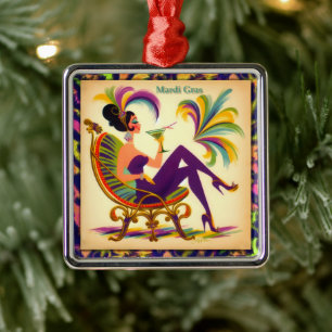Mid Century Retro 60er Mardi Gras Martini Frau Ornament Aus Metall
