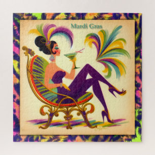 Mid Century Retro 60er Mardi Gras Martini Frau Puzzle