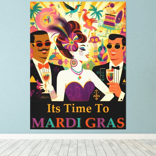 Mid Century Retro 60s Mardi Gras Cocktail Party Leinwanddruck (Insitu (Holzboden))
