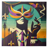 Mid Century Retro 60s Mardi Gras The Smoking Man Fliese (Vorderseite)