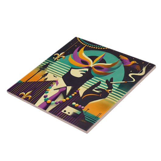 Mid Century Retro 60s Mardi Gras The Smoking Man Fliese (Seite)