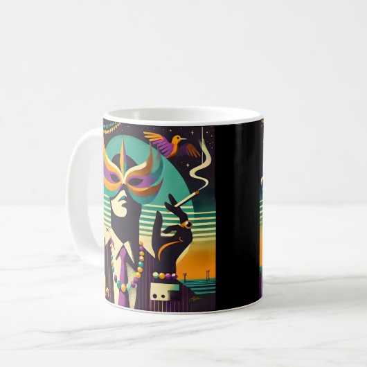 Mid Century Retro 60s Mardi Gras The Smoking Man Kaffeetasse (Vorderseite Links)