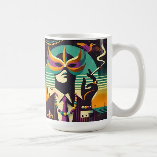Mid Century Retro 60s Mardi Gras The Smoking Man Kaffeetasse (Rechts)