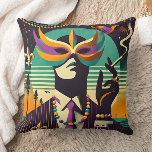 Mid Century Retro 60s Mardi Gras The Smoking Man Kissen (Decke)
