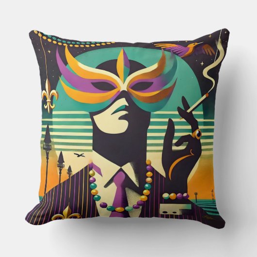 Mid Century Retro 60s Mardi Gras The Smoking Man Kissen (Vorderseite)