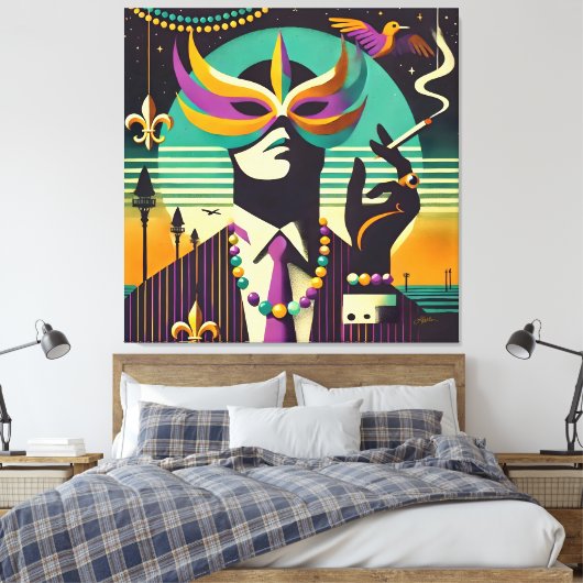 Mid Century Retro 60s Mardi Gras The Smoking Man Leinwanddruck (Insitu (Schlafzimmer))