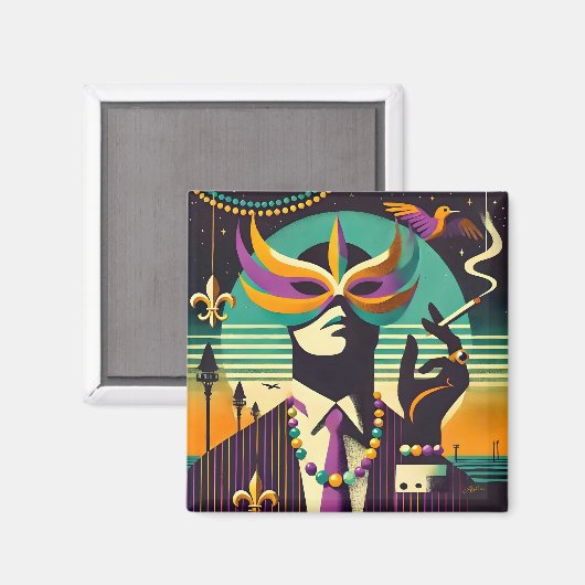 Mid Century Retro 60s Mardi Gras The Smoking Man Magnet (Vorderseite/Rückseite)