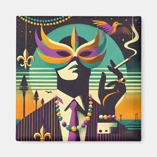 Mid Century Retro 60s Mardi Gras The Smoking Man Magnet (Vorne)