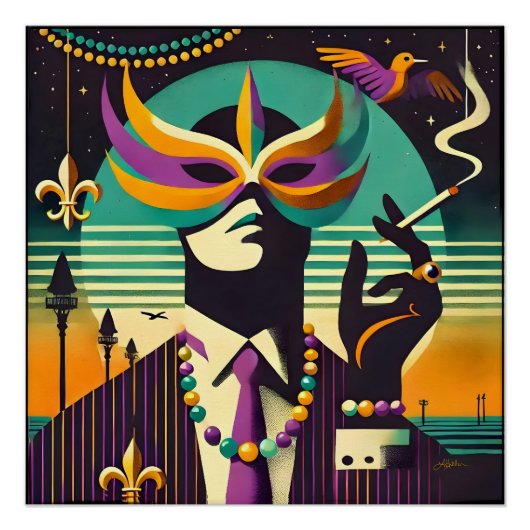 Mid Century Retro 60s Mardi Gras The Smoking Man Poster (Vorderseite)
