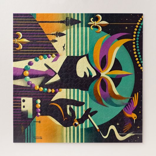 Mid Century Retro 60s Mardi Gras The Smoking Man Puzzle (Horizontal)