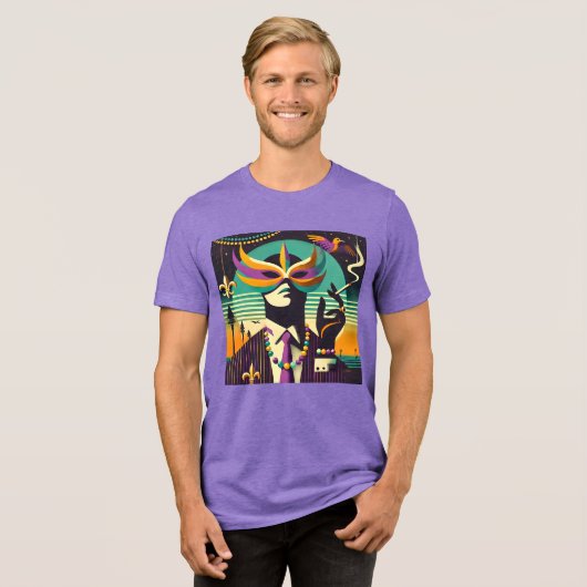 Mid Century Retro 60s Mardi Gras The Smoking Man Tri-Blend Shirt (Vorderseite voll)