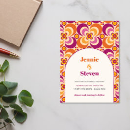 Mid Century Retro Arch Lila Orange Hochzeit Einladung