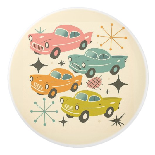 Mid-Century Retro-Autos Atomic Starburst Keramikknauf (Vorderseite)