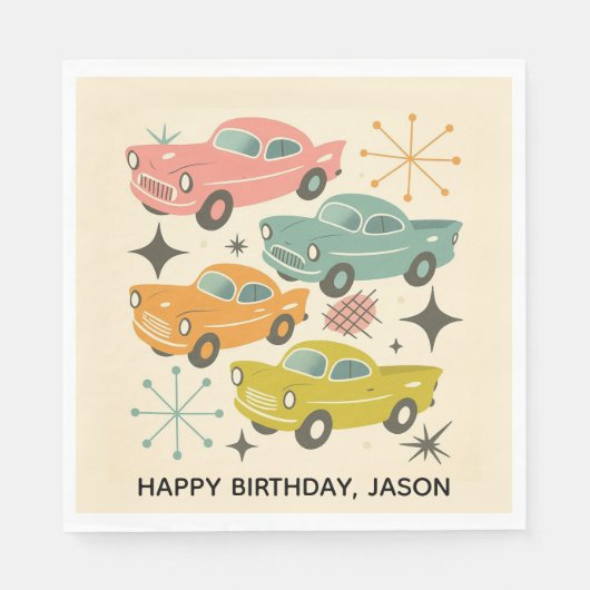 Mid-Century Retro Cars Atomic Starburst  Serviette (Vorderseite)